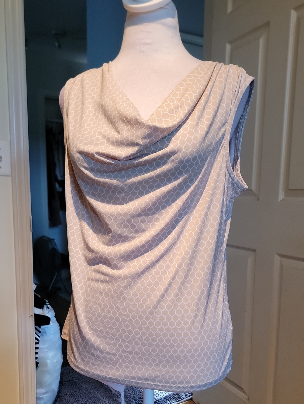 Charter Club Beige Draped Cowl Neck Sleeveless Top